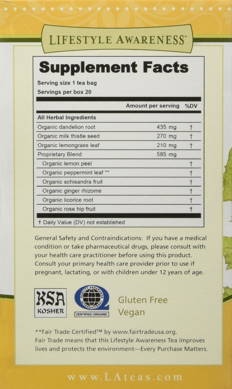 Lifestyle Awareness Teas, Caffeine 20 Count (Pack of 1), Original Version