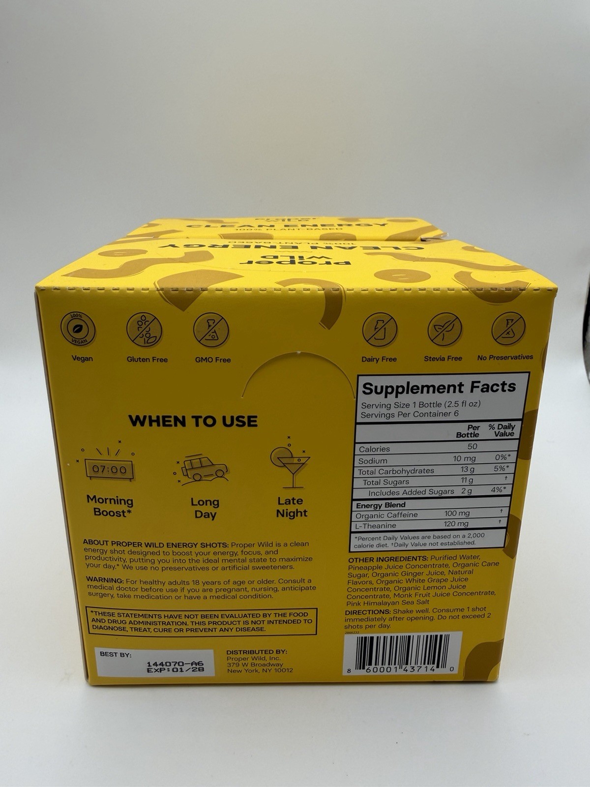 2 PACKS Proper Wild Energy Shots 6 Packs/2.5 oz Ginger Flavor 12 shots total