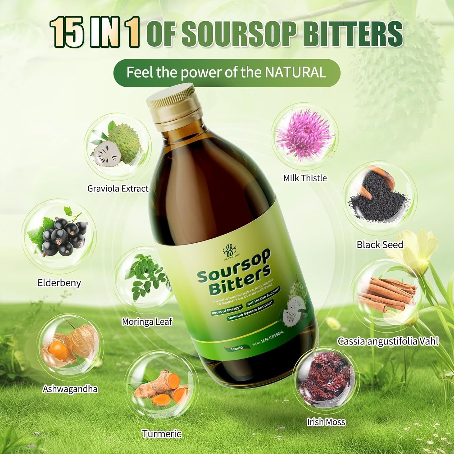Soursop Bitters Liquid with Black Seed,Moringa & 16 Fl Oz (Pack of 1)