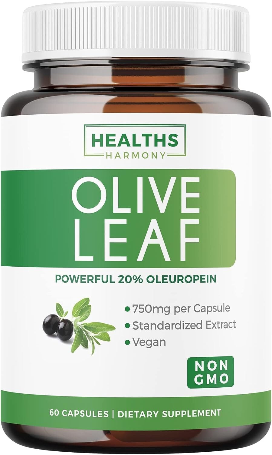 Healths Harmony Olive Leaf Extract (Non-GMO) Super Strength: 20% Oleuropein 60ct