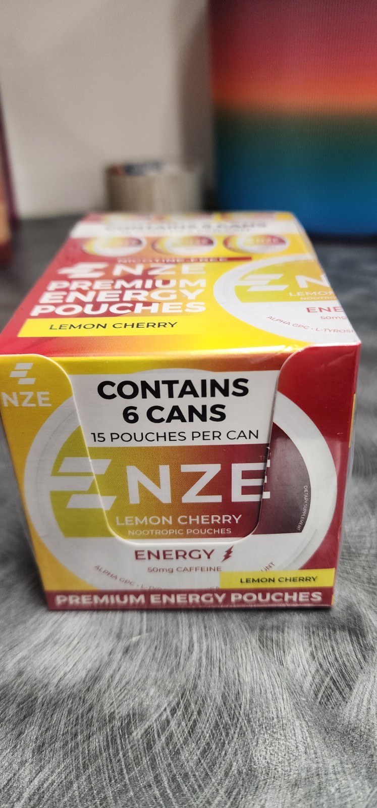 NZE Premium Energy Pouches, Lemon Cherry, 15 Pouches per Can, 6-Count 90 pouches