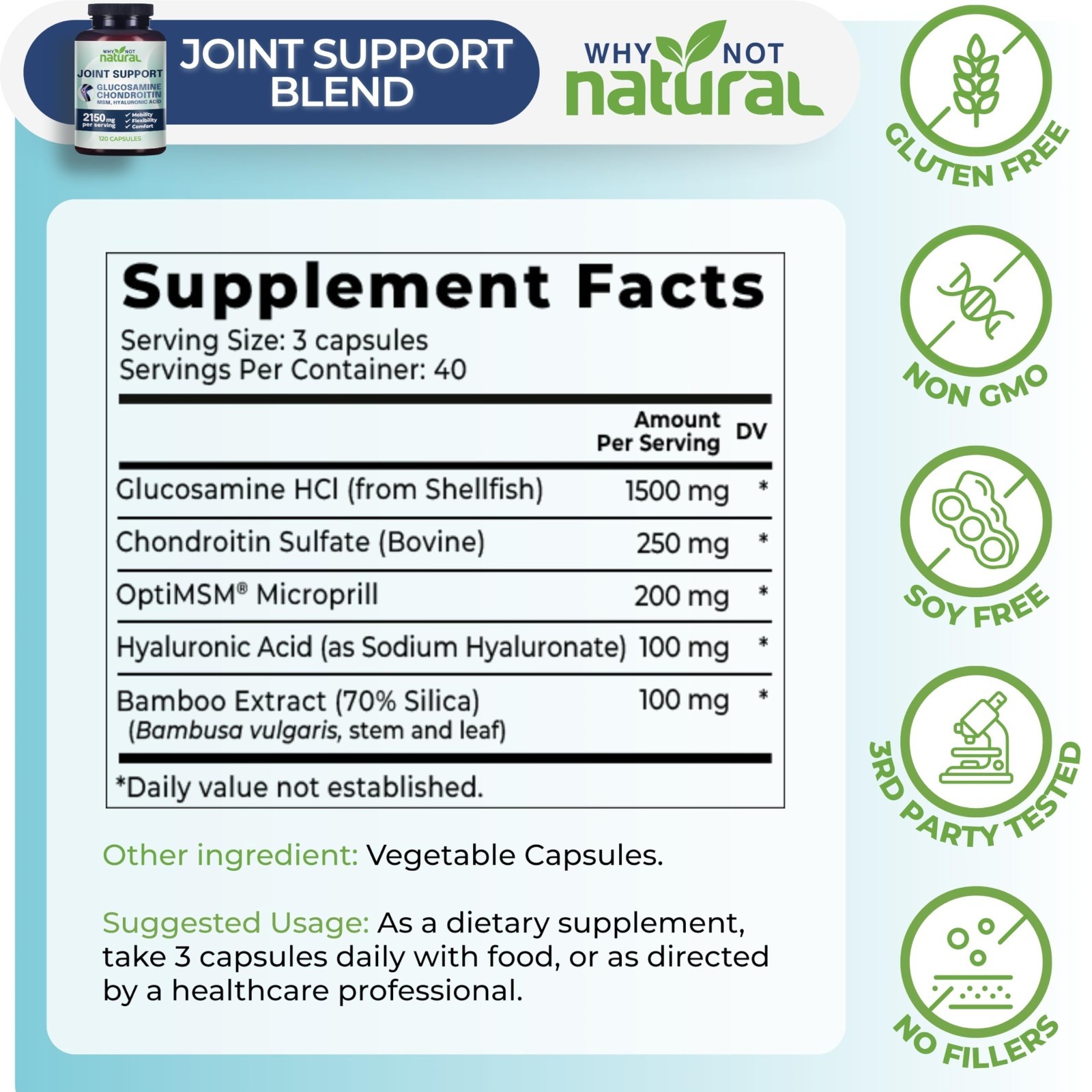 Natural Glucosamine Chondroitin MSM Joint Support – Knee Pain Relief Supplement