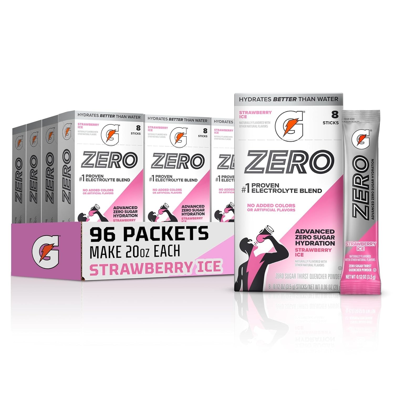 Gatorade Zero Sugar Electrolyte Powder Drink Mix – Strawberry Ice – 96 Servings