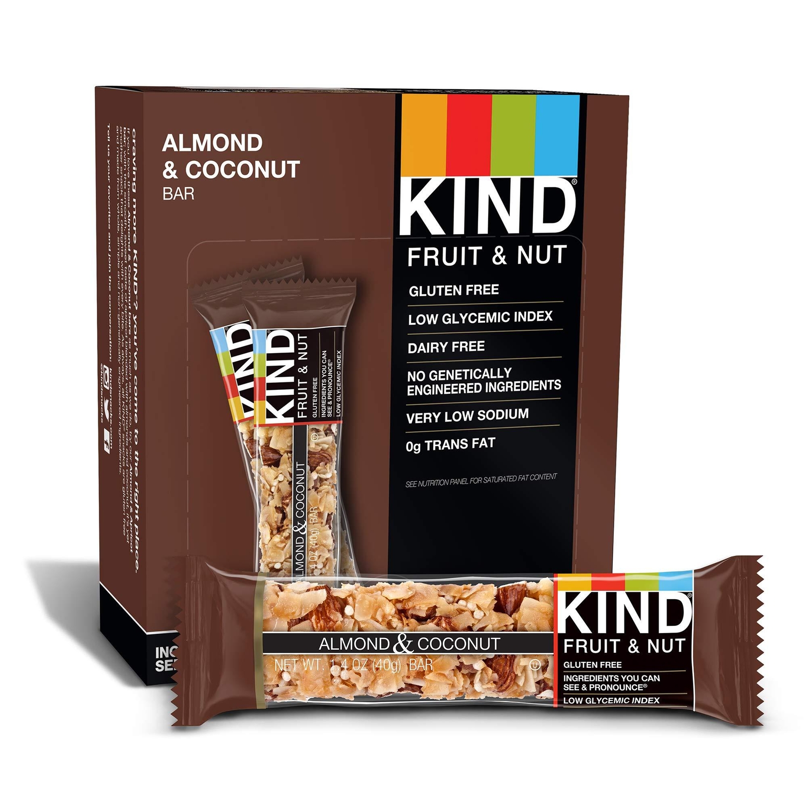 KIND Bars, Almond & Coconut, Gluten Free, Low Sugar, 1.4 Ounce Bars, 12 Count