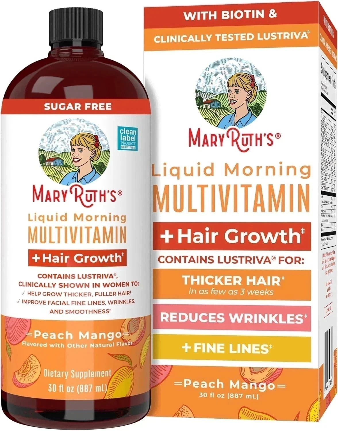 Mary Ruth’s Liquid Morning Multivitamin + Mango enhancement Peach Hair 15.22OZ