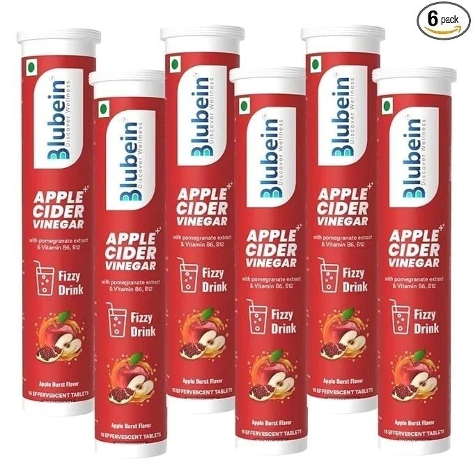 6 x Blubein APPLE CIDER VINEGAR ++ Effervescent 90 Tabs with Vitamin B6 & B12 c8