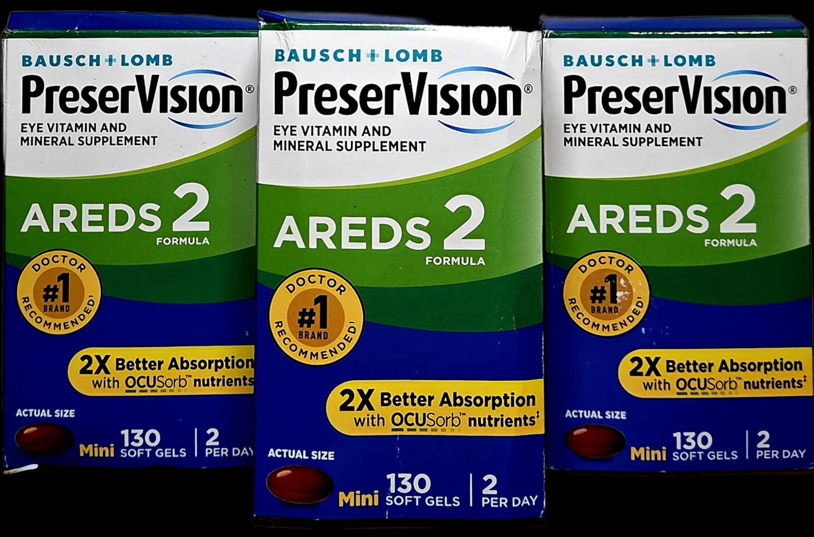3x Bausch + Lomb PreserVision AREDS2 130×3=390 Mini Softgels – EXP 05/2027+