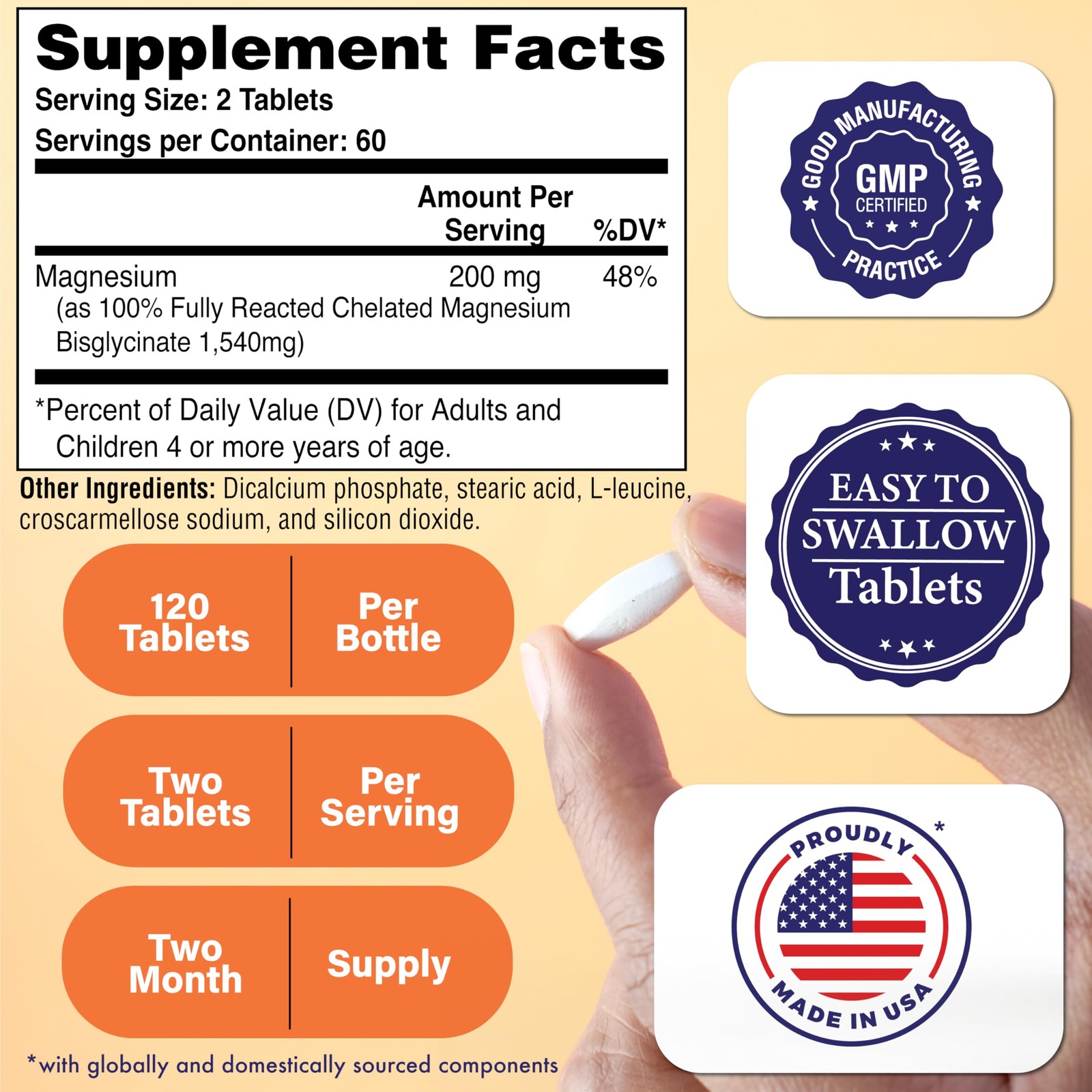 Magnesium Glycinate 200mg 120 Tablets | Fully Reacted 120 Count (Pack of 1)