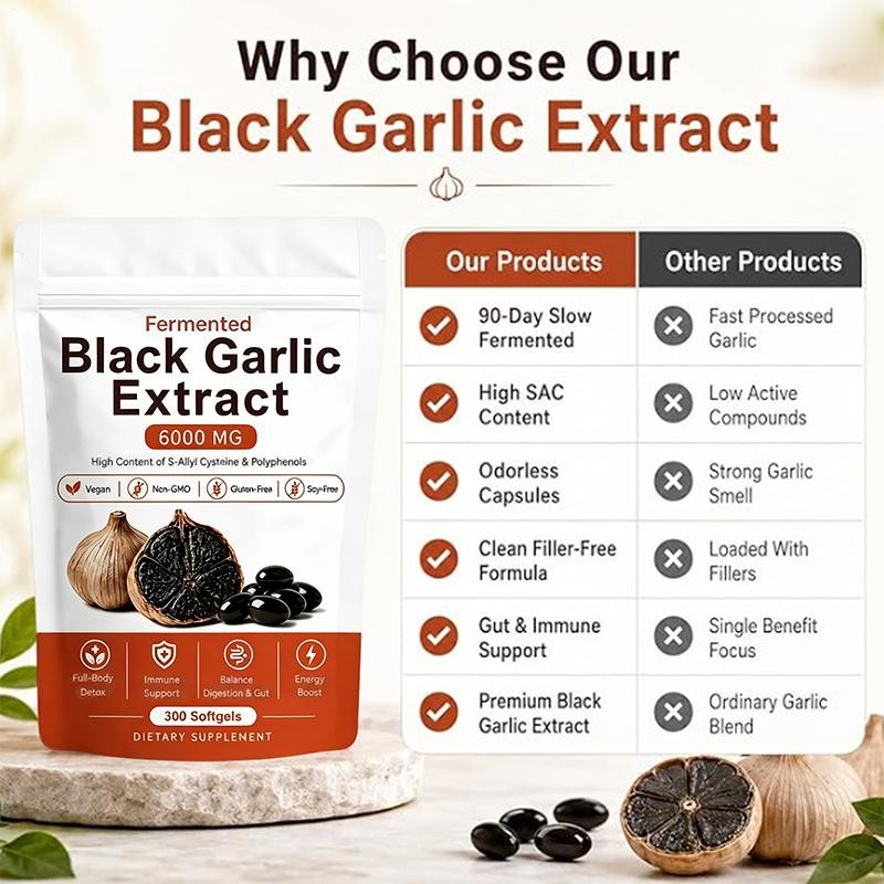 Black Garlic Extract Capsules – Natural Aged Odorless Organic Supplement