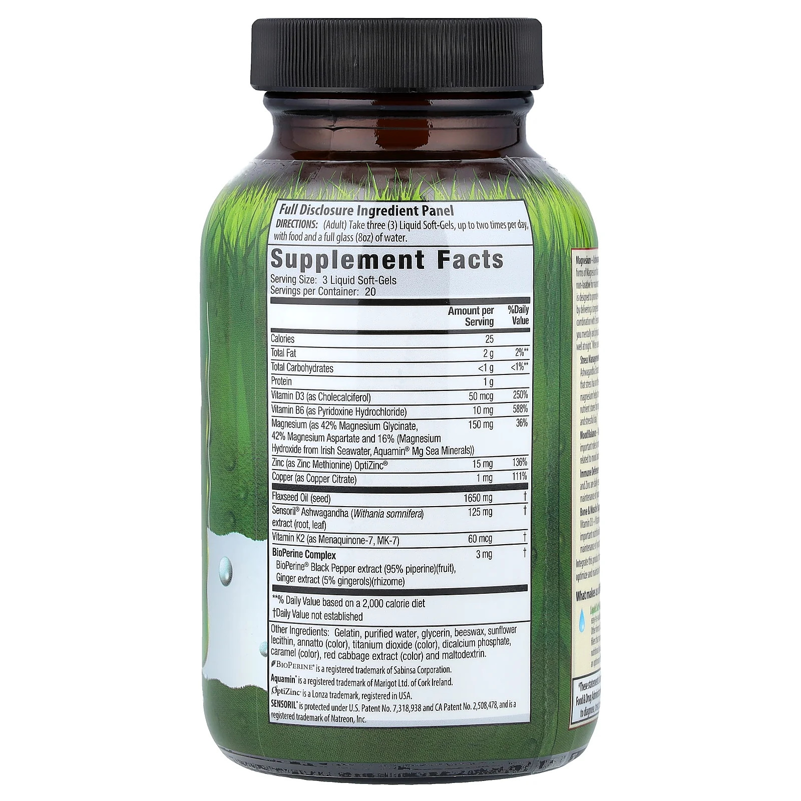 2 X Irwin Naturals, Triple Source Magnesium + Ashwagandha, 60 Liquid Soft-Gels