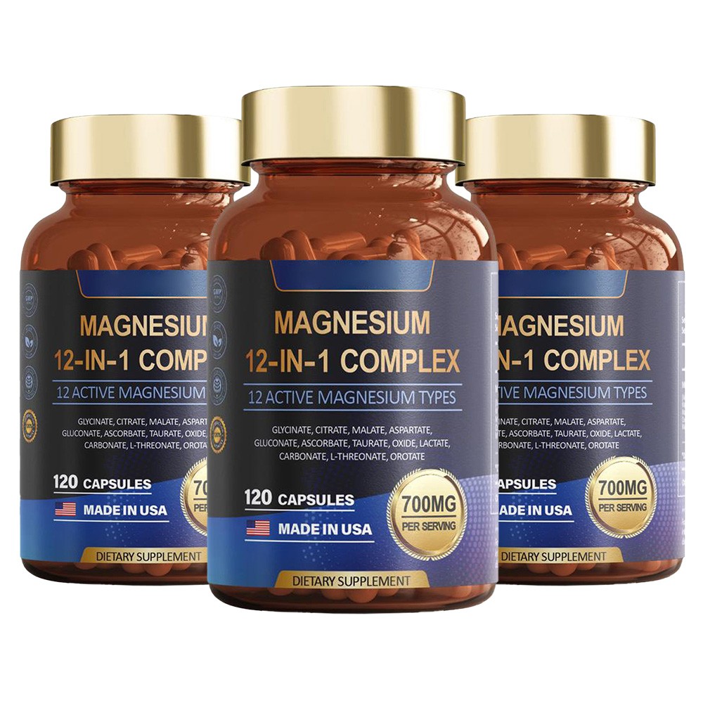 4X Magnesium Complex in 1 12 700mg-Glycinate Citrate Taurate Malate 120 Caps