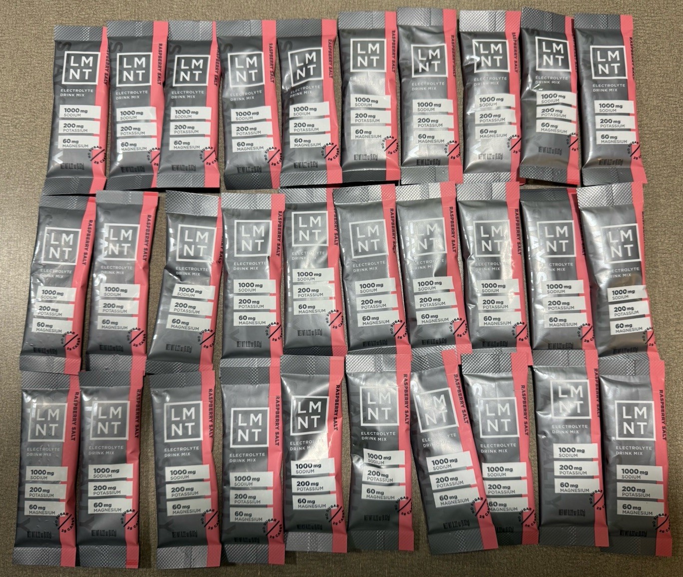 LMNT Zero-Sugar Electrolytes – Raspberry Salt – 30 Powder Packets