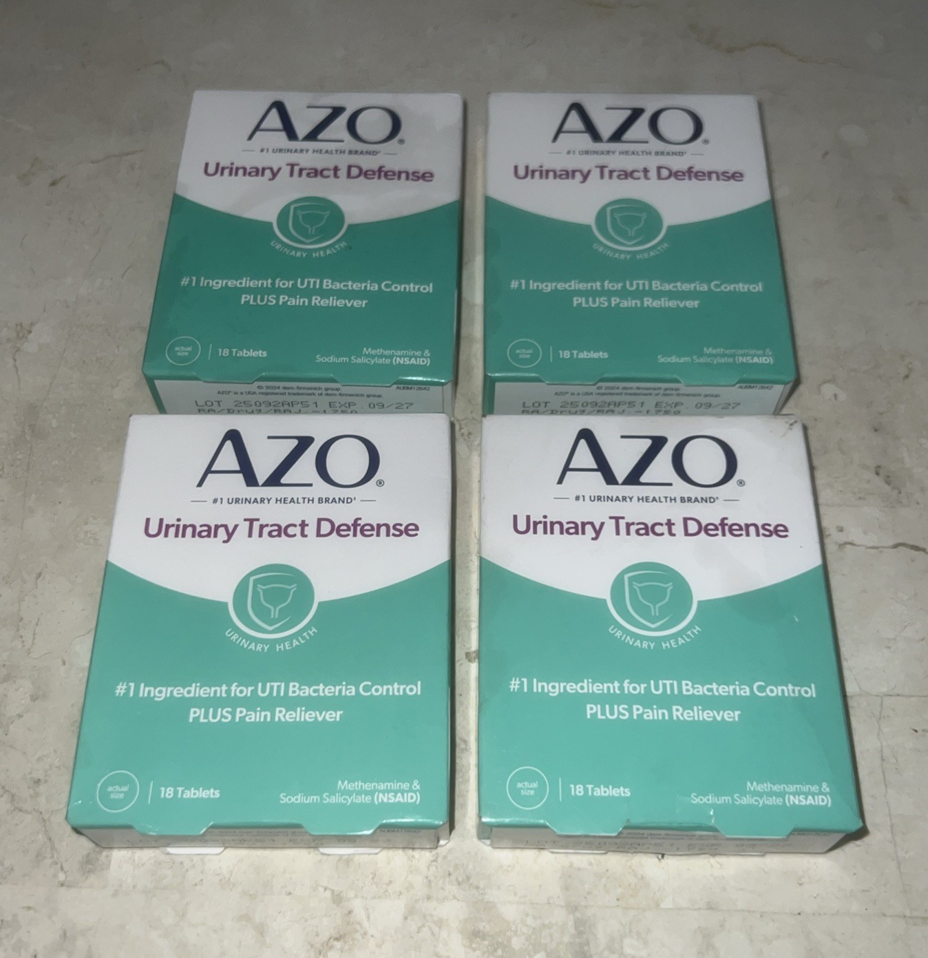 4 Boxes AZO Urinary Tract Defense Antibacterial Protection 18 Tablet Ea Exp 9/27