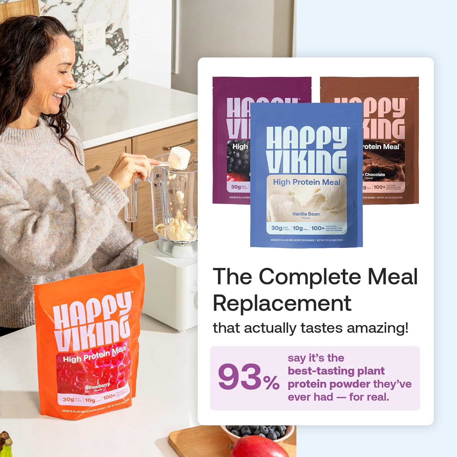Happy Viking Protein Powder Strawberry, Plant Based, 15 Servings