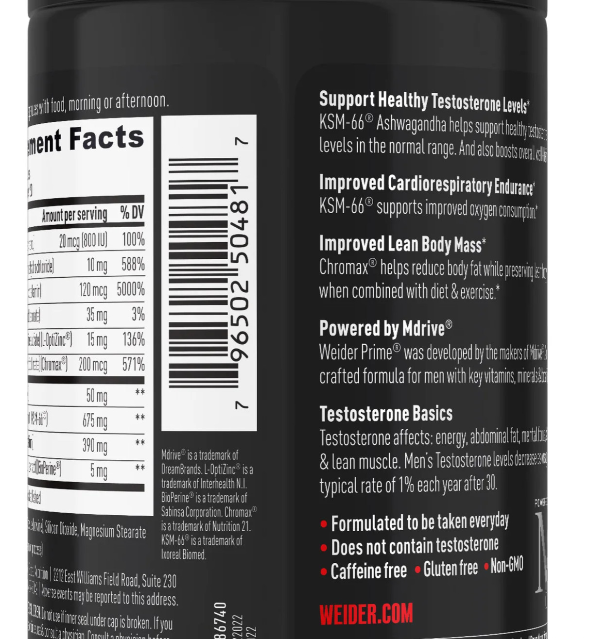 Weider Prime Testosteron Support, 120 Capsules EXP 03/2028