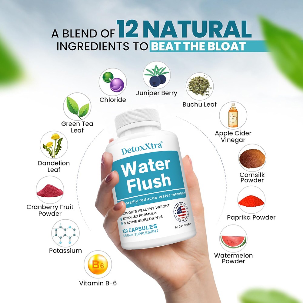 Water Flush Diuretic-Support for Fluid Balance,Bloating Relief&Detox 30~120 Caps