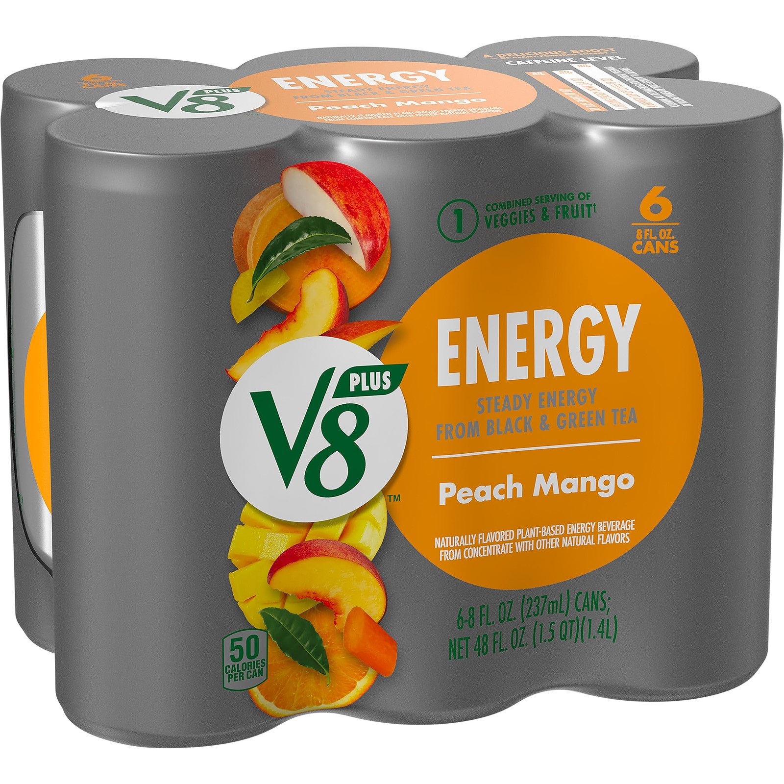 V8 +Energy Healthy Drink Natural Energy from Tea Peach Mango 8 Ounce Can 24-Ct