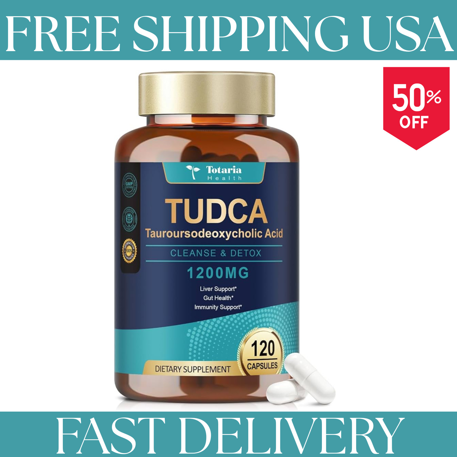 TUDCA Bile Salts 1200mg (Tauroursodeoxycholic Acid), organic Formula 120Caps