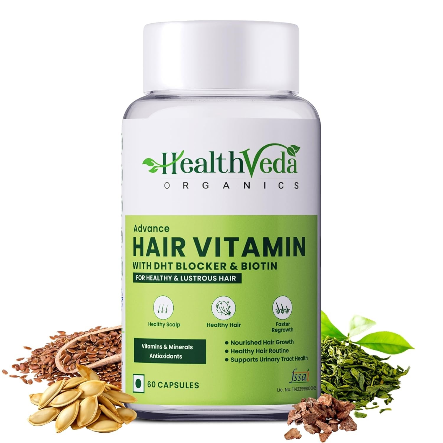 Health Veda Organics Advanced Hair Vitamin Nutrition Support | 60 Veg Capsules