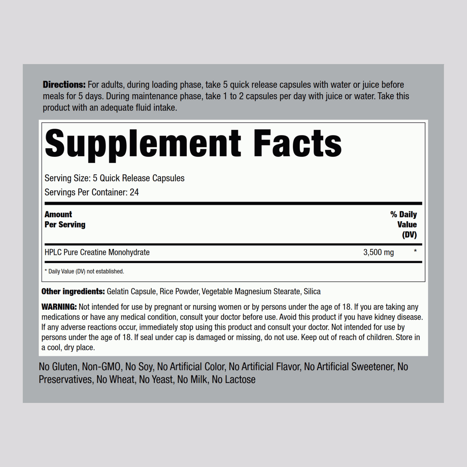 Creatine Monohydrate, 3500 mg (per serving), 120 Quick Release Capsules