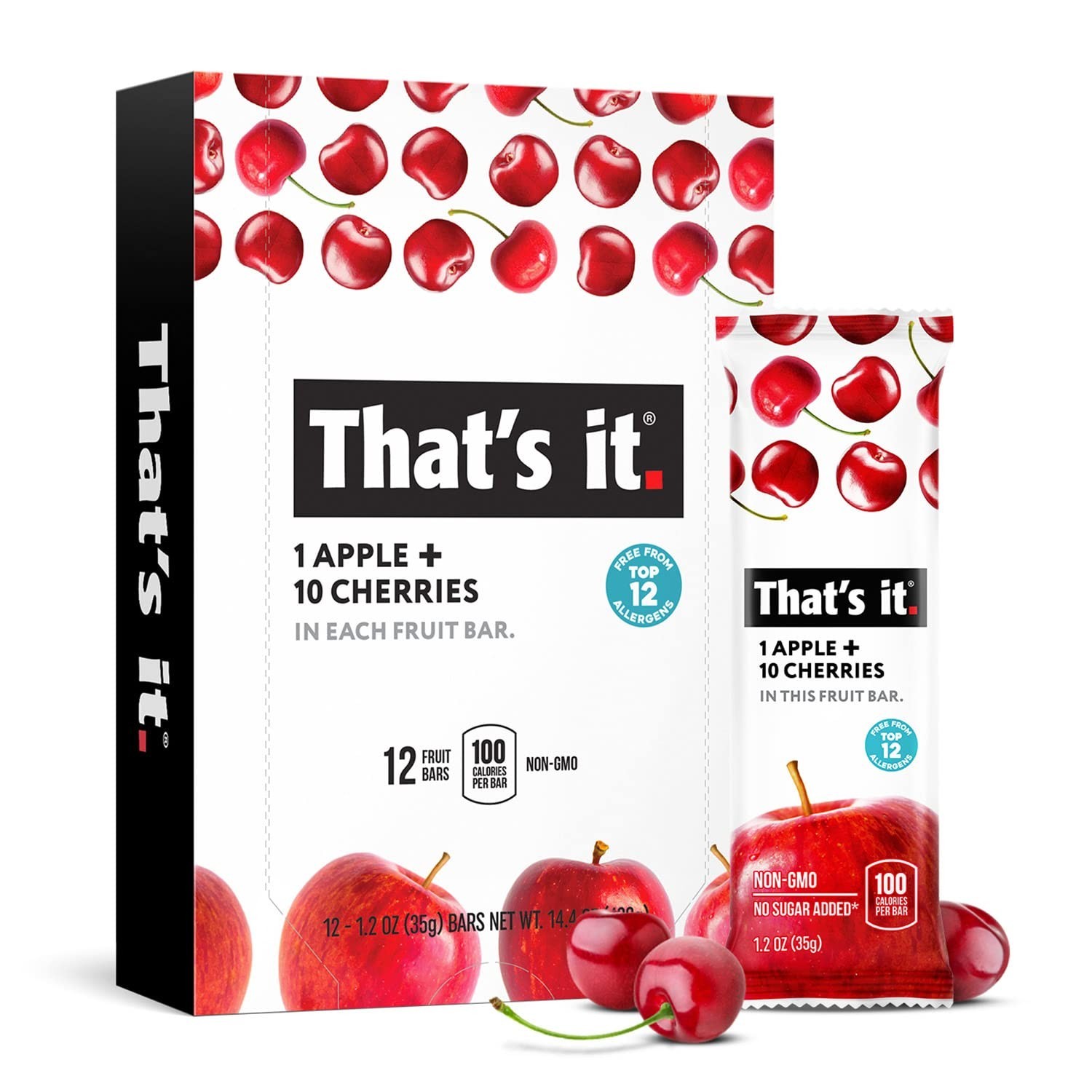 Apple Cherry Fruit Bar 100% Natural Real Fruit High Fiber Vegan Gluten Free