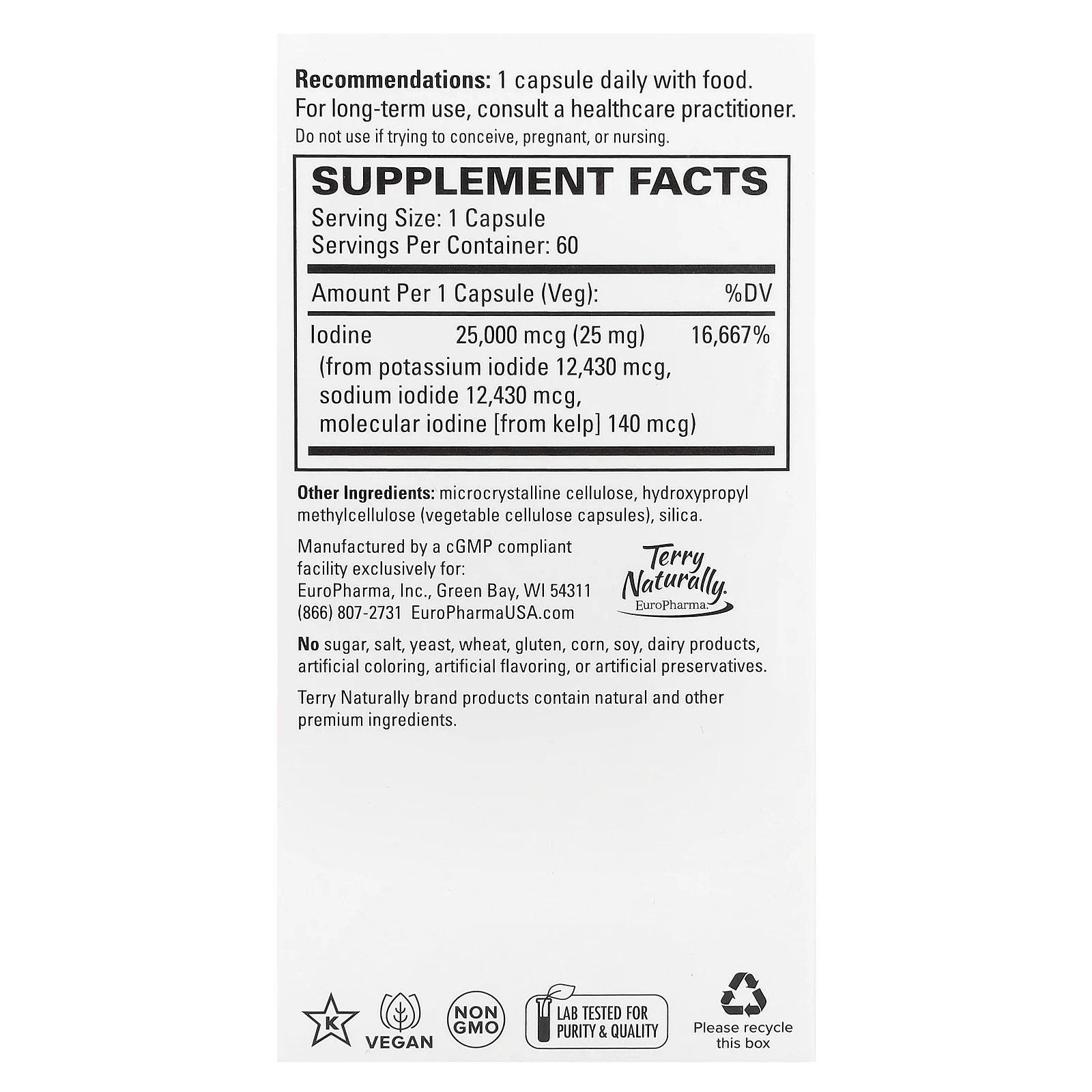 2 X Terry Naturally, Tri-Iodine�, 25 mg, 60 Capsules