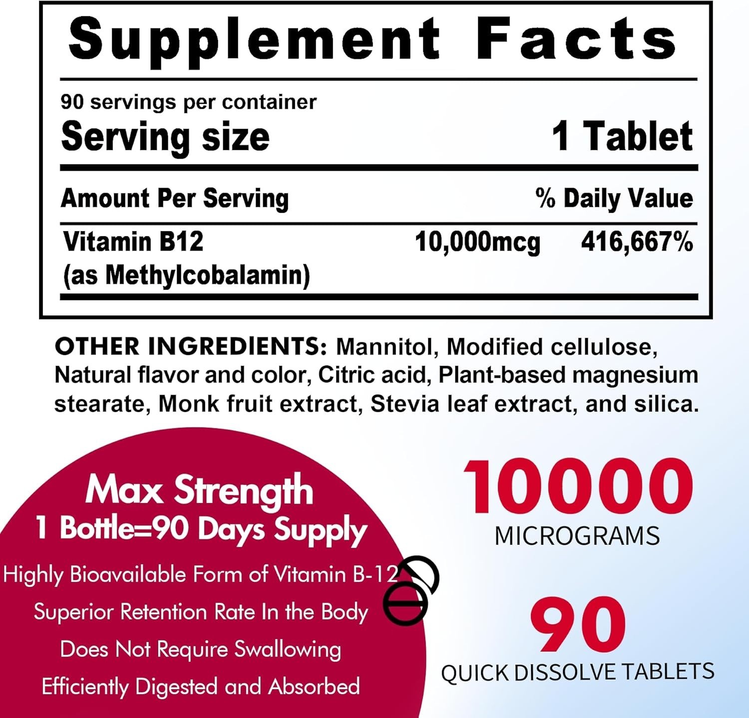 B12 Vitamins 10,000 mcg, Methylated Vitamin 90 Count (Pack of 2)