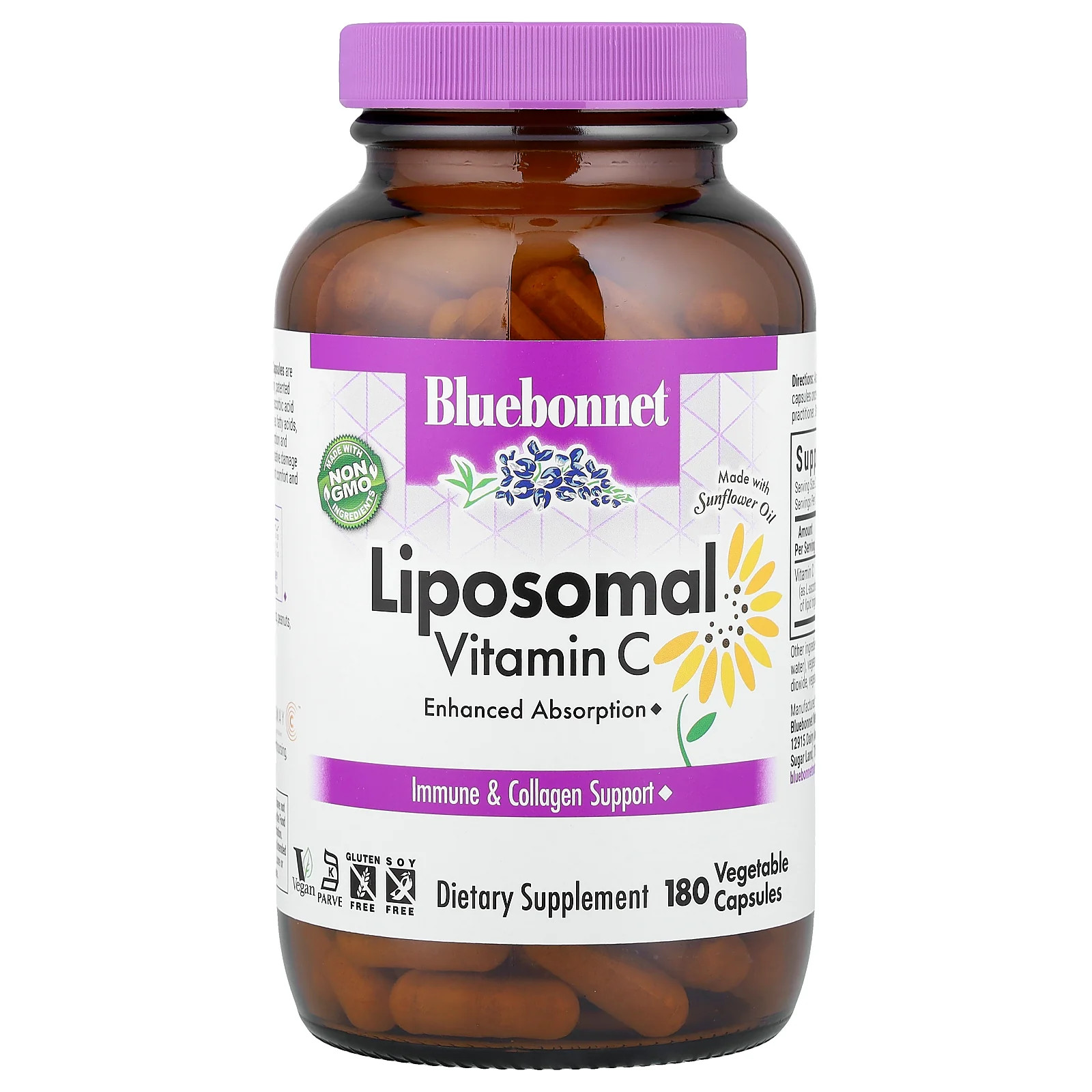 2 X Bluebonnet Nutrition, Liposomal Vitamin C, 180 Vegetable Capsules (500 mg p
