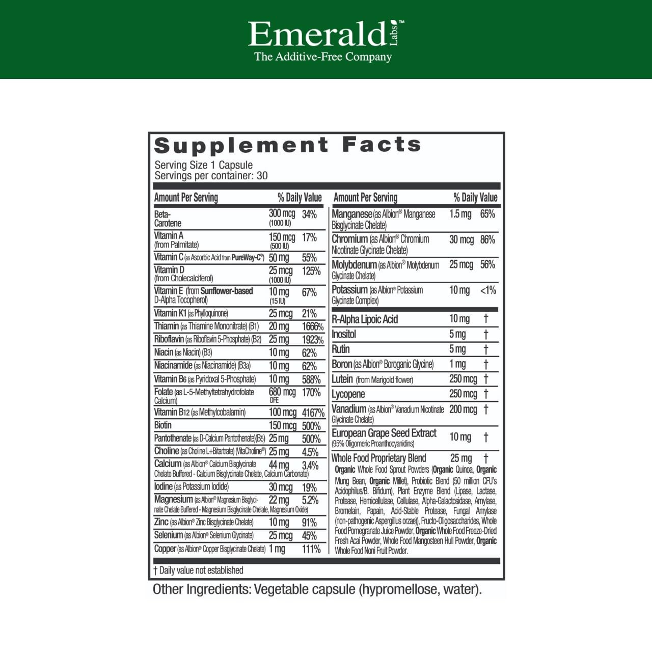 EMERALD LABS Women’s 1Daily Multi Multivitamin for Women Includes Calcium,