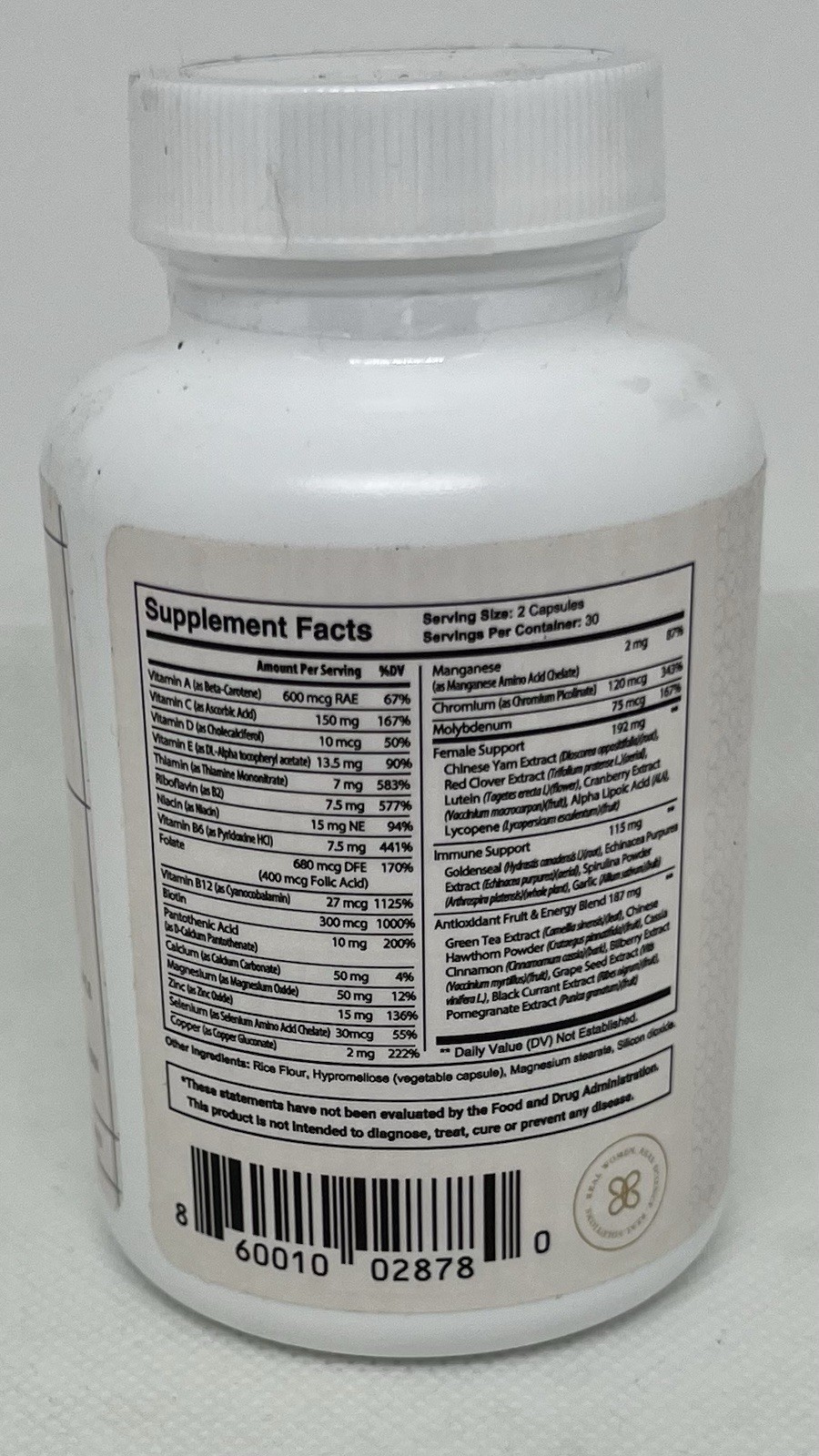 Women’s Vitality Multivitamin Energy Immune Health Cognitive Function Vegan