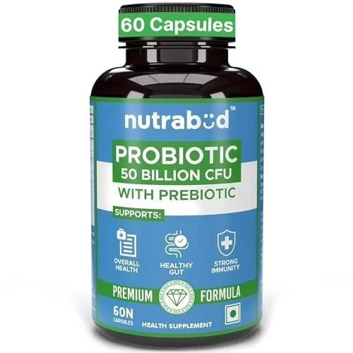 Nutrabud Probiotic 50 Billion CFU With Prebiotic 60 Veg Capsules Free Shipping