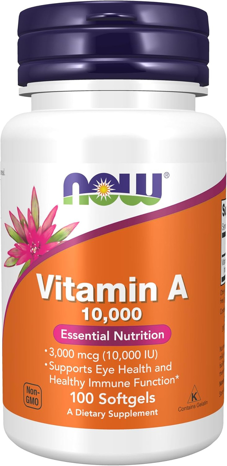 NOW Supplements Vitamin A 10000 IU Essential Nutrition 100 Softgels