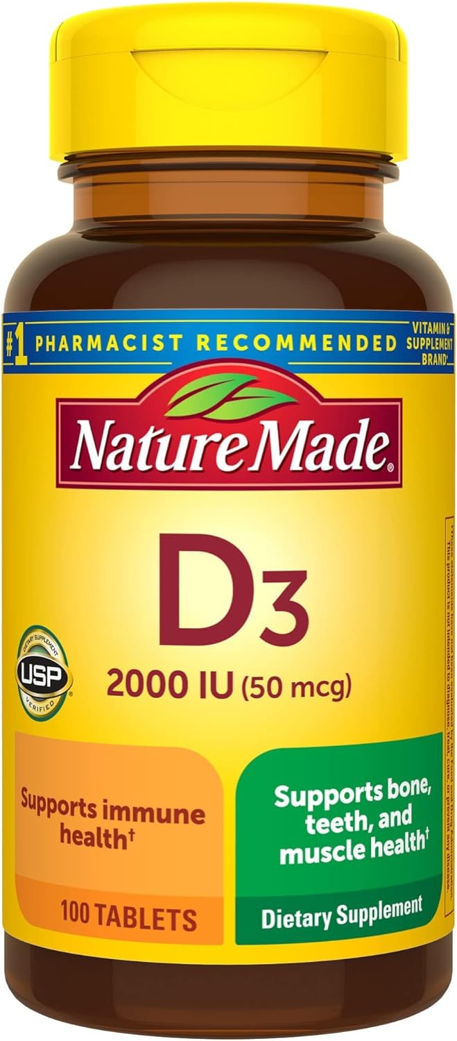 Nature Made Vitamin D3 2000 IU (50 mcg), Vitamin D Supplement for Bone, Teeth, M