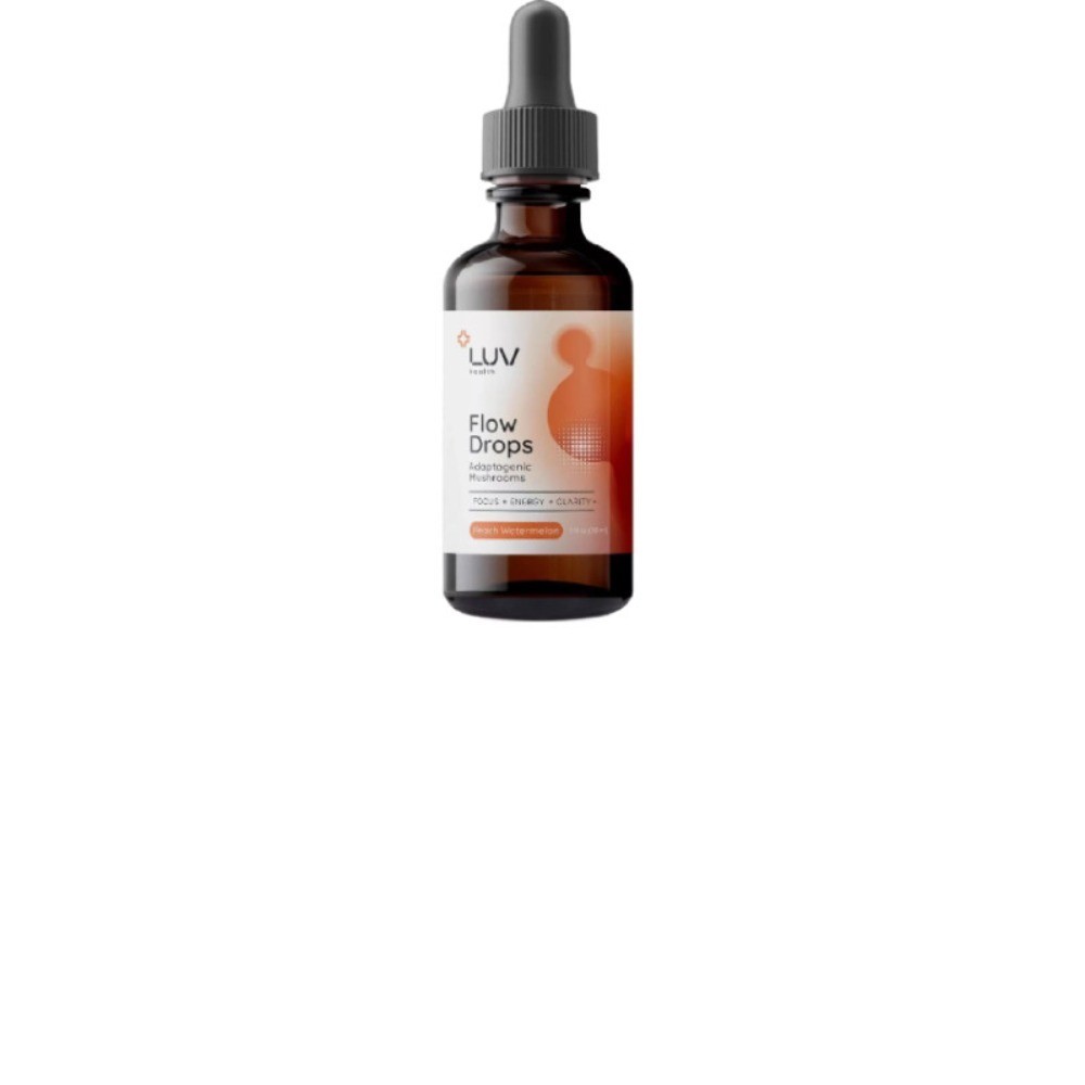 1-5x LUV Health Flow Drops Adaptogen Mushroom Blend Peach Watermelon 1oz-