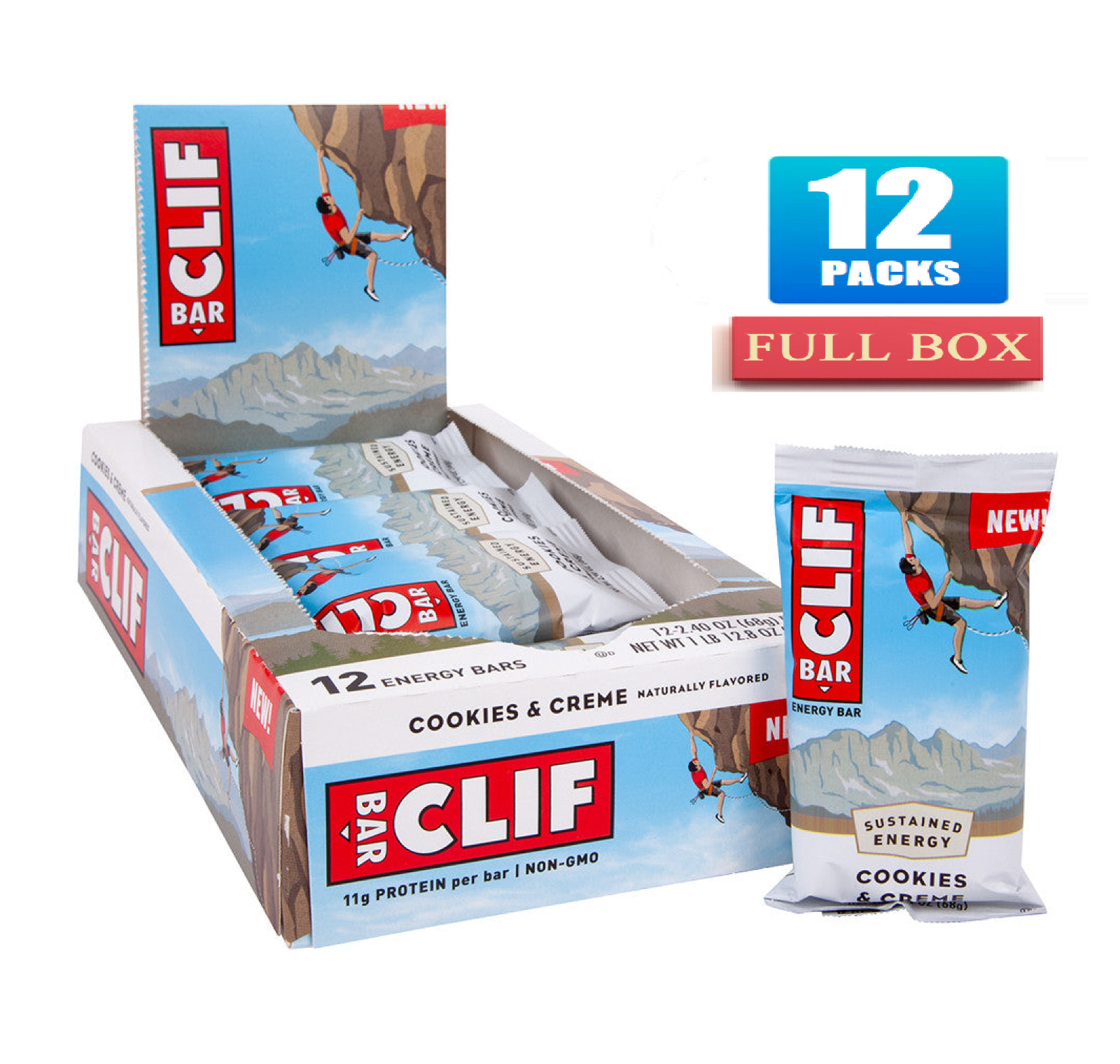 Full Box 12x CLIF BAR Cookies & Creme – 2.4oz