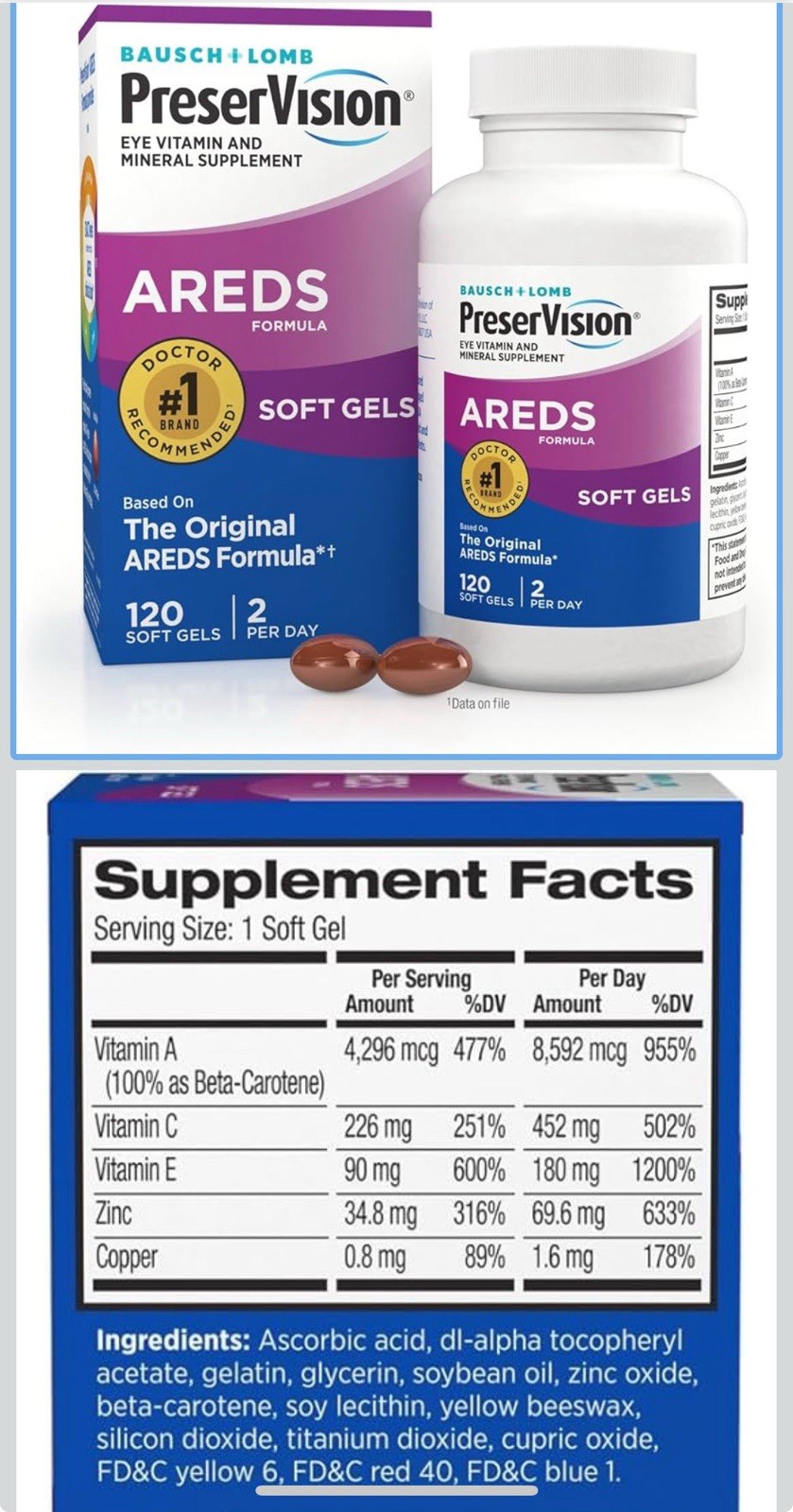 Bausch + Lomb Vitamin and Mineral Supplement – 120 Softgels
