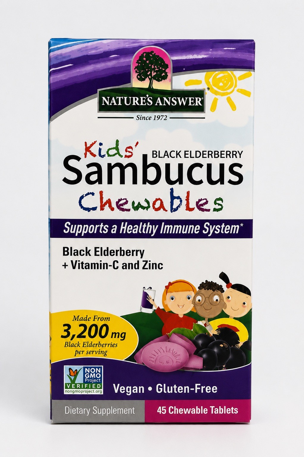 Kid’s Sambucus Chewables, Black Elderberry + Vitamin-C and Zinc, 45 Chewable