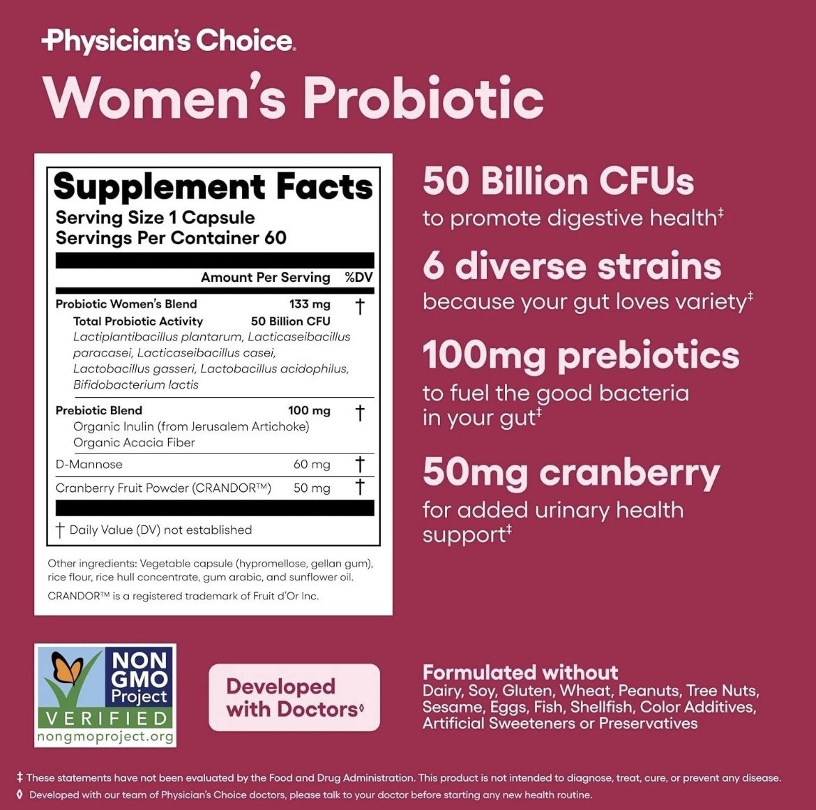 NEW Physician’s Choice Women’s Probiotic – 50 Billion CFU – Organic Prebiotic