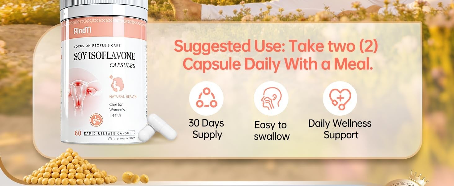 Soy Isoflavones Capsules, Menopause Supplement for Women, Gluten Free, Hot Fl…