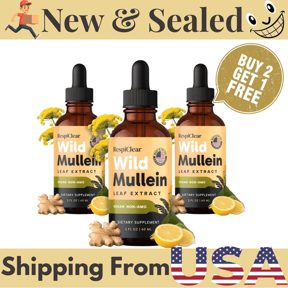 3pcs RESPICLEAR All-Natural Mullein Drops with Ginger & Lemon for Lung Cleanse