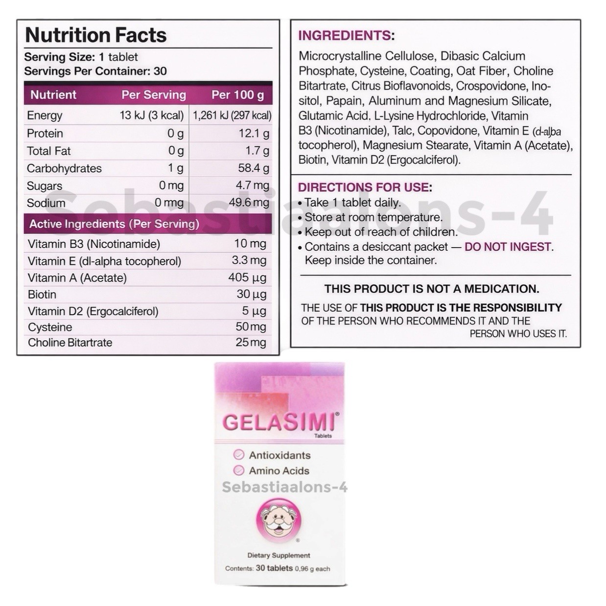 3 Pack Gelasimi Tablets 90 Ct Antioxidants Amino Acids Dietary Supplement Mexico