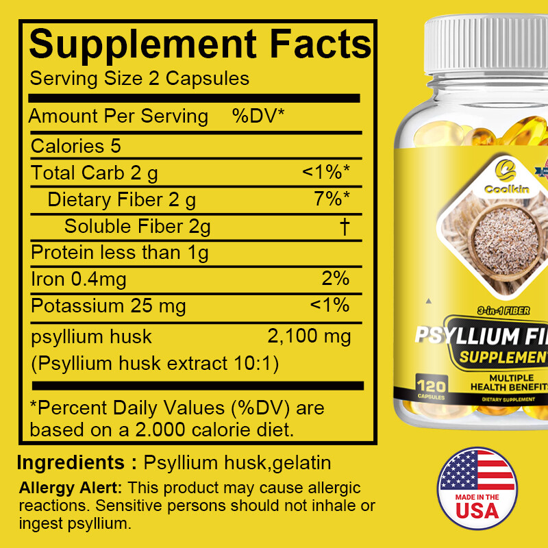 3-in-1 Psyllium Fiber Supplement 2100mg – Gut and Heart Health,Digestive Support