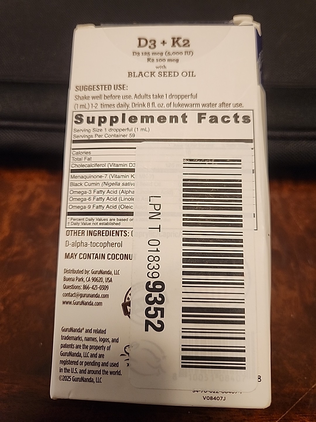 GuruNanda Cold Pressed Black Seed Oil with Vitamin D3 E & K2, 2 oz. Guru Nanda