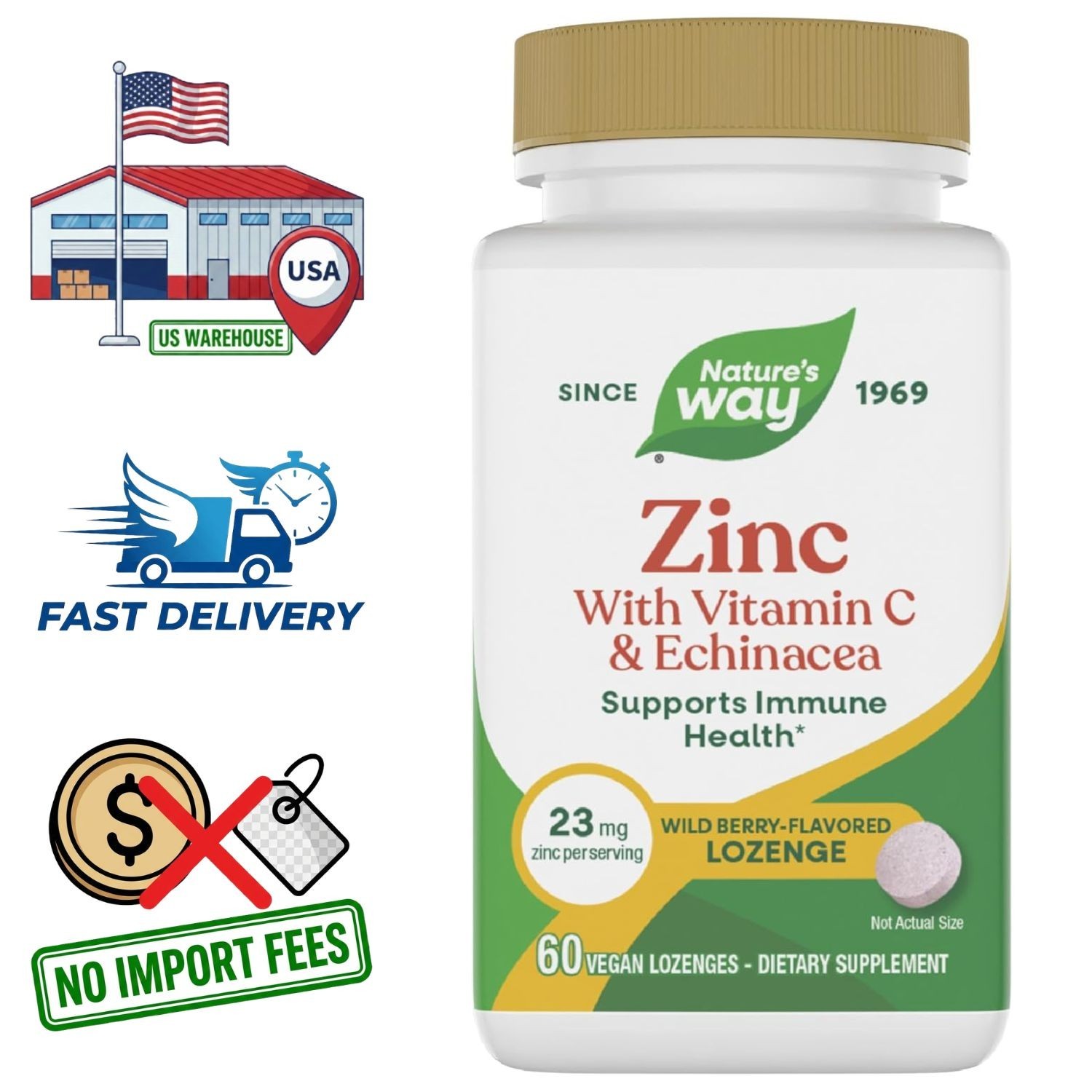 Zinc Citrato Gluconato + Vitamina C y Equinácea, Frutos del Bosque, 60 Pastillas