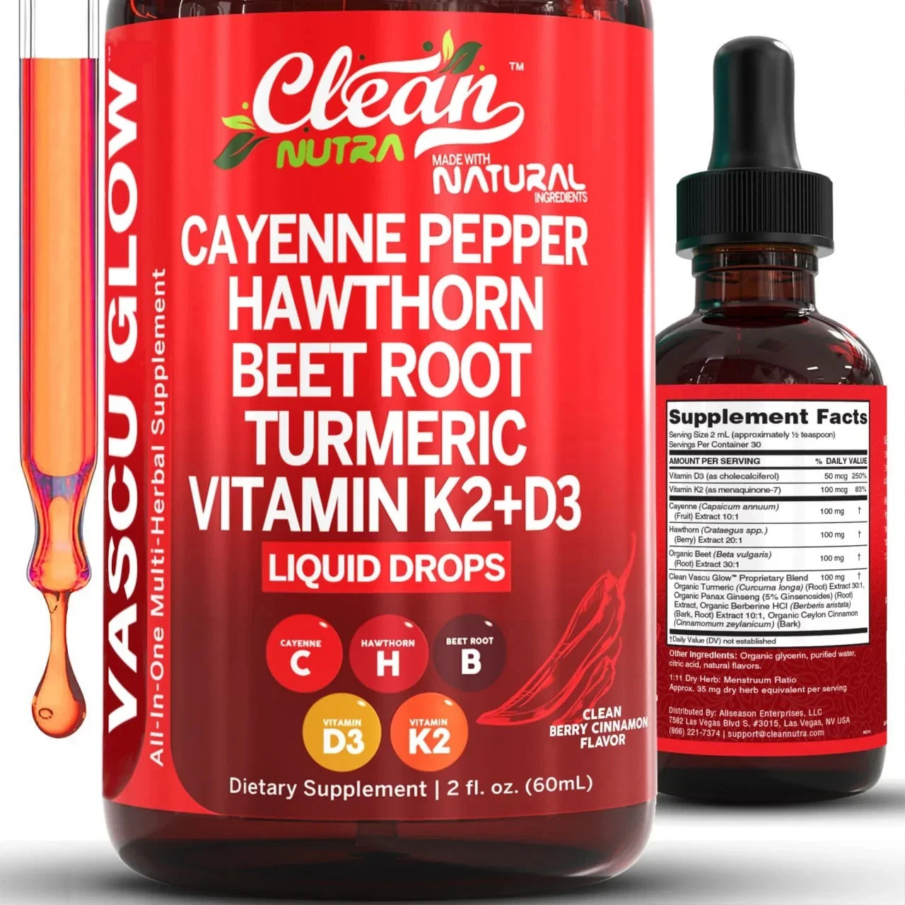 Clean Nutra Cayenne Pepper Formula Liquid Drops + Hawthorn Berry