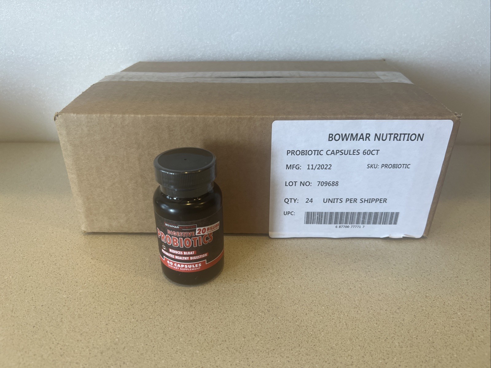 Case of 24 Bottles Bowmar Nutrition Digestive Probiotics 60 Capsules ea