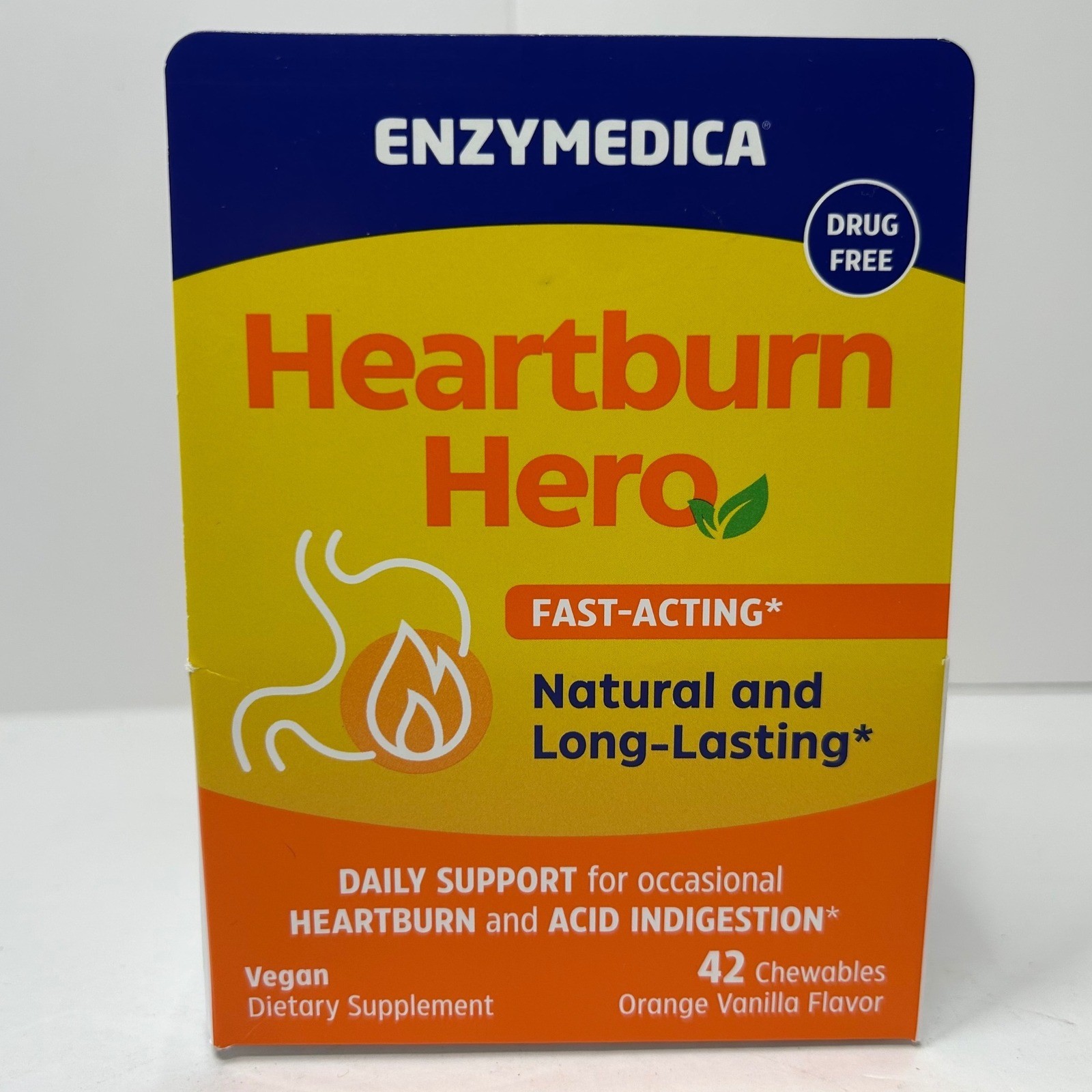 Enzymedica Heartburn Hero 42 Chewables Orange Vanilla Vegan Dietary Supplement