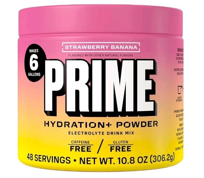2 Containers Of Prime Hydration Powder Mix Strawberry Banana Makes 10.8 Oz Each