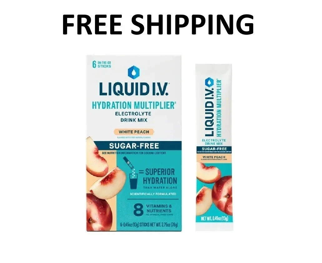 Liquid I.V. Hydration Multiplier Electrolyte Drink Mix White Peach 6 Ct