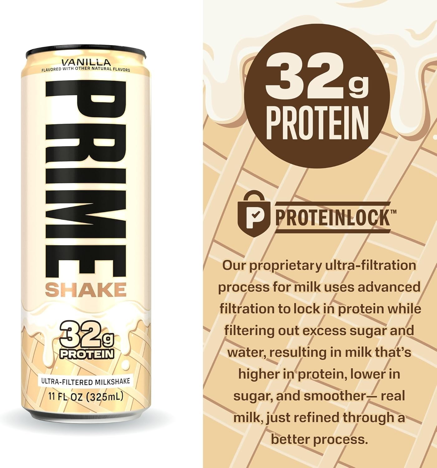 PRIME Shakes, Vanilla, 32g Protein Shake for Muscle 11 Fl Oz (Pack of 12)